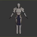 Futuristic Robot Character In Metallic Armor With Silver Detailed Design And Standing Pose