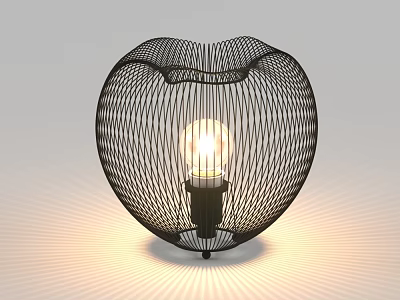 Elegant Black Heart Shaped Wire Mesh Table Lamp With Warm Glowing Light 3d model
