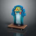 Blue Framed Stained Glass Decorative Ornament With Wooden Base For Daily Living