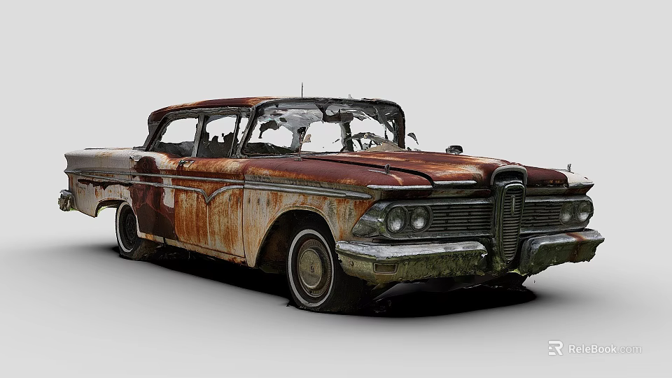 Rusted Abandoned Vintage Classic Car With Old Model And Damaged Exterior 3d model 