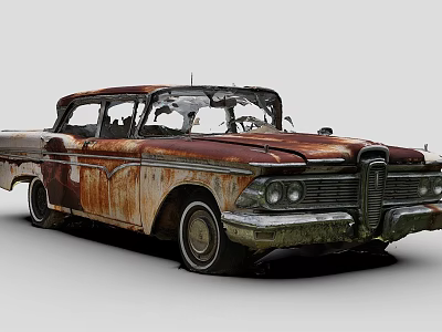 Rusted Abandoned Vintage Classic Car With Old Model And Damaged Exterior 3d model