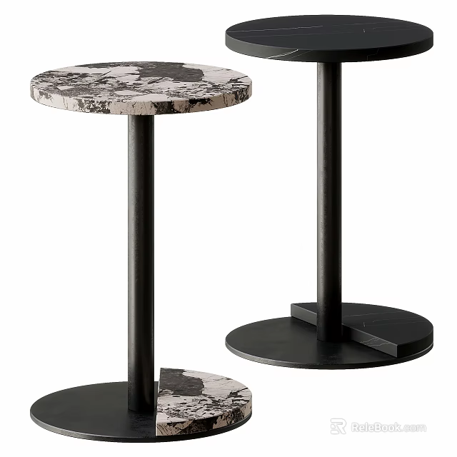 Modern Minimalist Side Tables With Round Marble Pattern Top And Black Legs 3d model