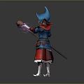 Hooded Mage In Blue Red Outfit Holding Staff With Mythical Creature Design