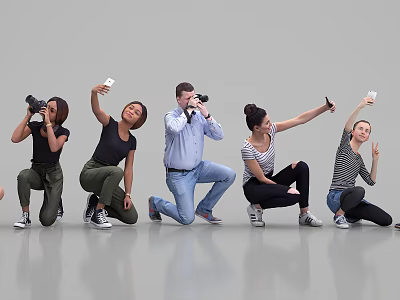 Group of People Taking Photos With Cameras And Smartphones Against Grey Background 3d model