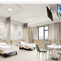 Bright Modern Hospital Outpatient Clinic With Beds Window Table Chairs And Wall Paintings