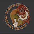 Modern Architectural Component With Spiral Structure Red Tree Like Decorations And Platform