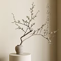 Light Gray Ceramic Vase With Delicate White Blossom Branches In Minimalist Style