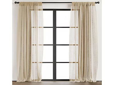 Elegant Beige Linen Curtains With Sheer Panels For French Door Light Filtering 3d model