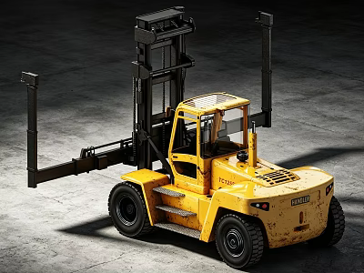 Yellow Industrial Forklift Utility Vehicle With Heavy Duty Forks For Warehouse Use 3d model