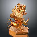 Intricate Golden Humanoid Character With Winged Creature Sculpture And Mechanical Base