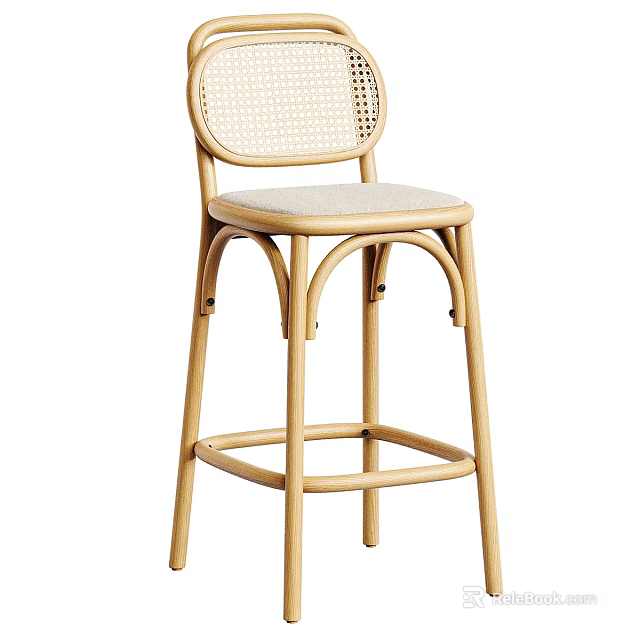 Light Colored Wooden Frame Dining Chair With Woven Backrest And Upholstered Seat 3d model 