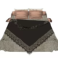 Elegant Double Bed With Pink Pillows And Black Lace Trimmed Quilt