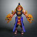 Egyptian Mythical Warrior Game Movie Character With Golden Headdress Dragon Head Arm Guards Blue Cape