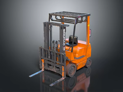 Orange Caterpillar Industrial Forklift With Metal Mast Forks Wheels And Operator Cab 3d model