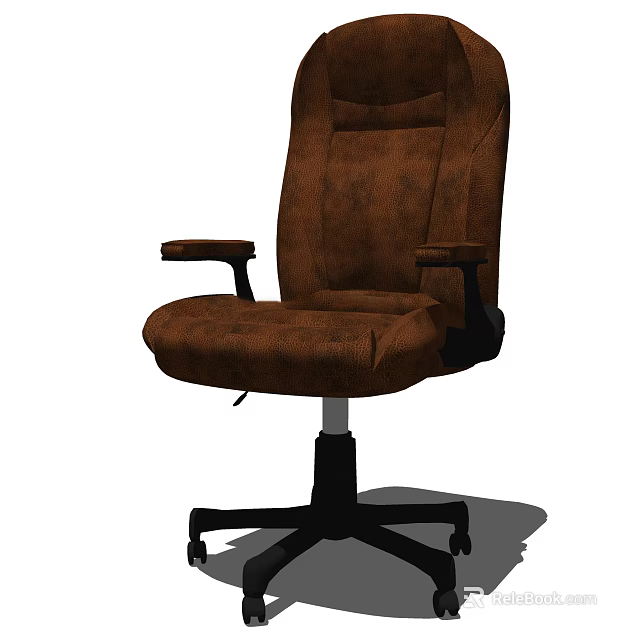Brown Office Chair With Padded Seat Back Armrests And Black Wheel Base 3d model 