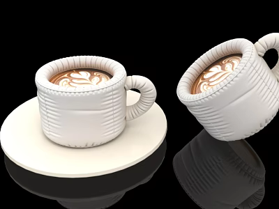 White Inflatable Coffee Cup Display With Latte Art And Saucer Design 3d model