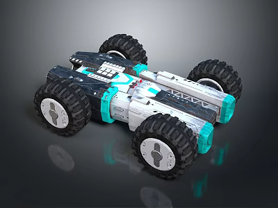 Modern Four Wheel Toy Car With Large Tires And White Black Blue Design 3d model