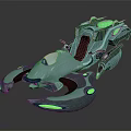 Futuristic Sci Fi Hover Vehicle With Green Glowing Accents And Cockpit Design