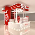 Red And White Mall Shop Interior With Display Counter And Ice Cream Signage