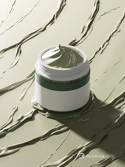 Green Face Cream Jar with Smooth Texture and White Green Packaging Design 3d model 