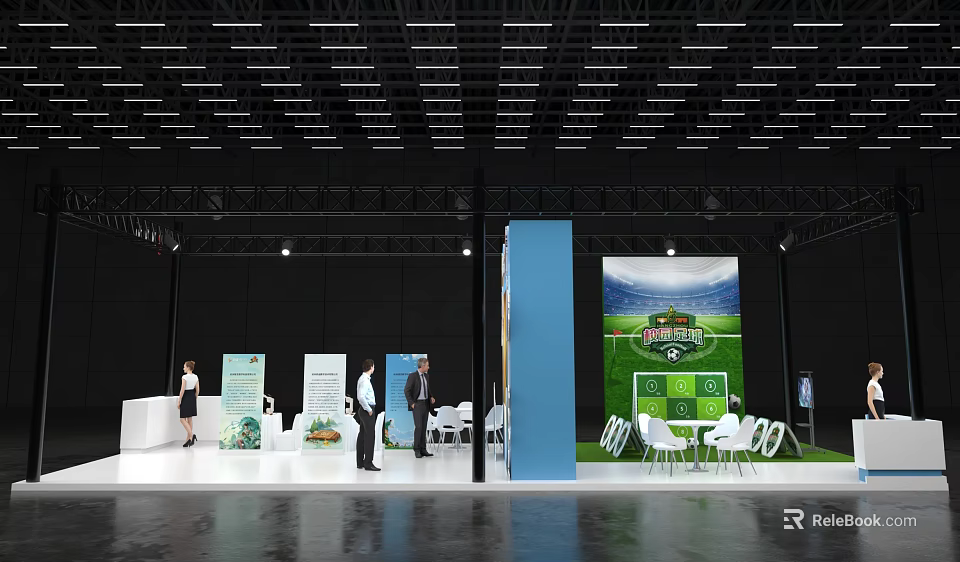 Children's Chair Display At Modern Exhibition Booth With White Design And Green Background 3d model 