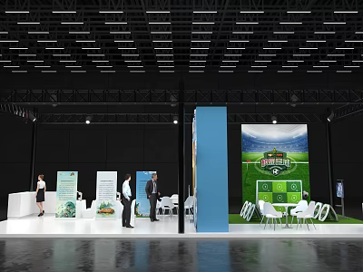 Children's Chair Display At Modern Exhibition Booth With White Design And Green Background 3d model