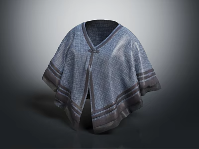 Stylish Plaid Cape with Dark Striped Edges and Button Closure Design 3d model