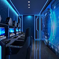 Modern Tech Internet Cafe Interior With Blue Lighting And Comfortable Gaming Seats 3d model