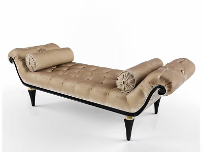 Beige Velvet Sofa Bench With Tufted Back Curved Arms And Black Tapered Legs 3d model