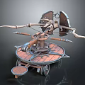 Ancient Mechanical Warfare Equipment with Wooden Base Metal Components and Rotating Spear Arms