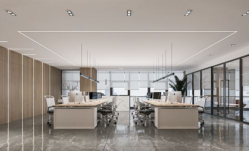 modern public office area open-plan office staff office area aisle office desk chair office card holder 3d model