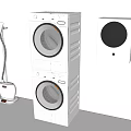 White Front Loading Stackable Washer Dryer With Modern Design And Garment Steamer 3d model