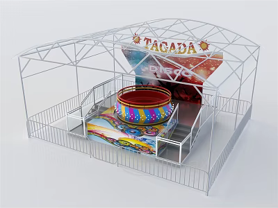 TAGADA Amusement Ride With Colorful Spinning Platform And Metal Frame Fence 3d model
