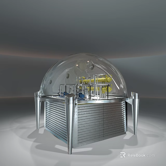 Industrial Equipment With Transparent Dome And Silver Metal Base Featuring Yellow Mechanical Components 3d model 