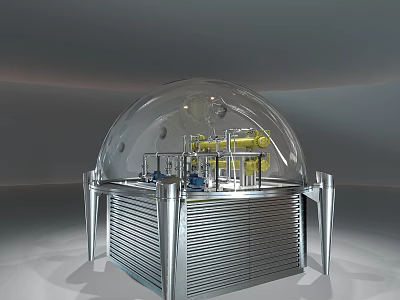 Industrial Equipment With Transparent Dome And Silver Metal Base Featuring Yellow Mechanical Components 3d model