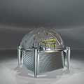 Industrial Equipment With Transparent Dome And Silver Metal Base Featuring Yellow Mechanical Components
