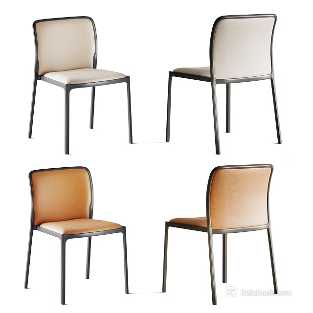 Modern Dining Chairs With Leather Seats Metal Frames And Beige Brown Upholstery Designs 3d model 