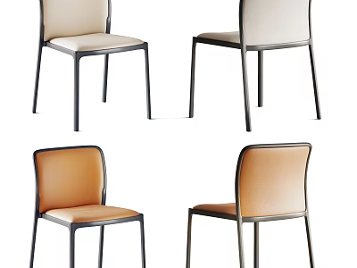 Modern Dining Chairs With Leather Seats Metal Frames And Beige Brown Upholstery Designs 3d model