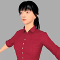 Woman in Red Shirt and Black Skirt with Arms Outstretched Standing