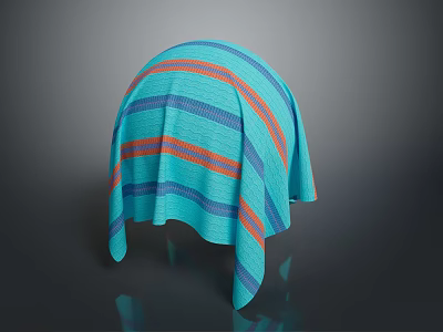 Blue Green Striped Fabric Covered Round Object With Orange And Blue Lines 3d model
