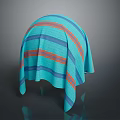 Blue Green Striped Fabric Covered Round Object With Orange And Blue Lines