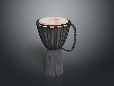 Traditional Handcrafted Djembe Drum With Natural Drumhead Carved Wooden Body And Decorative Chain 3d model