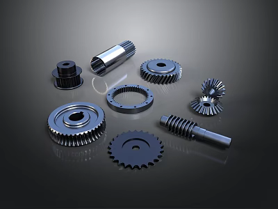 Assorted Metal Mechanical Components With Gears Shafts Pinions And Bearings 3d model