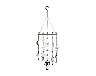 Charming Decorative Hanging Ornament with Wooden Rod Hook Flowers and Small Animal Figures 3d model