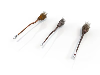 Different Styles Household Brushes With Long Wooden Handles Natural Bristles And Metal Bases 3d model