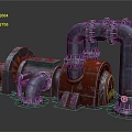 Industrial Style Mechanical Equipment Featuring Metal Pipes Red Components And Rusted Finish