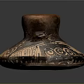 Ancient Clay Pottery Sculpture With Intricate Carved Patterns And Textured Surface