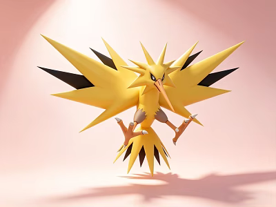 Yellow Toy Figure With Spiky Wings Black Accents Lit On Pink Background 3d model