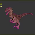 3D Velociraptor Dinosaur Character Model Standing With Open Mouth Sharp Teeth Brown Stripes 3d model