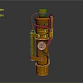 Golden Mechanical Device With Pressure Gauge Pipes And Metal Handle Detailed Design